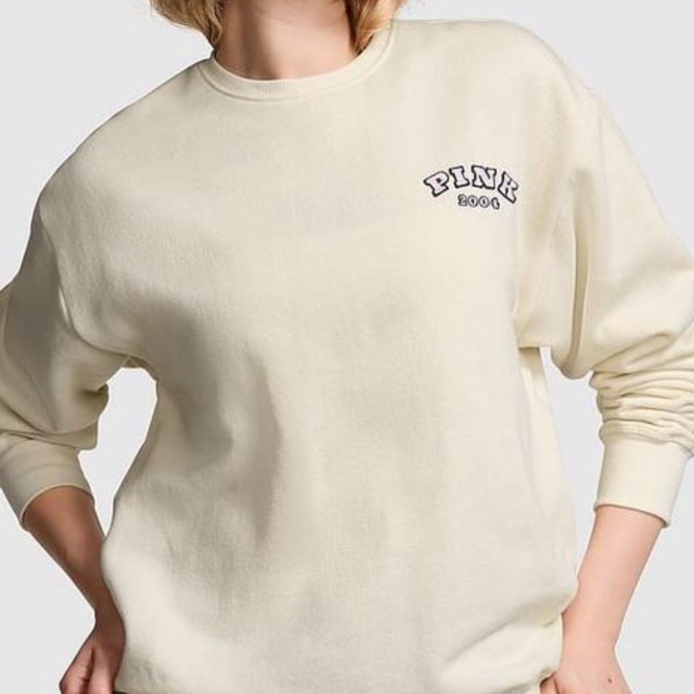 Vintage VS PINK FLEECE CREW SWEATSHIRT IN WHITE SHELL LIMITED EDITION Small 2004